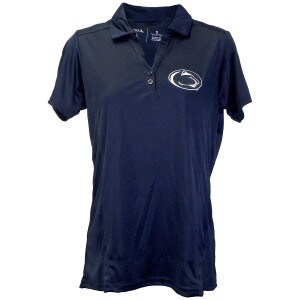 women's navy polo with stitched Penn State Athletic Logo on left chest